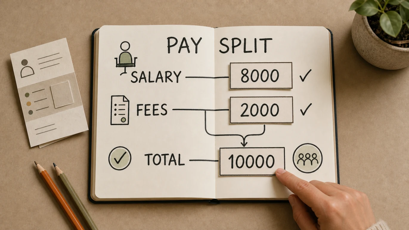 Simple director pay split showing salary, directors' fees and total payroll amount