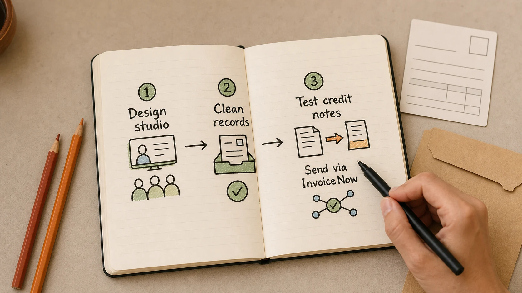 Design studio workflow for cleaning records before GST InvoiceNow