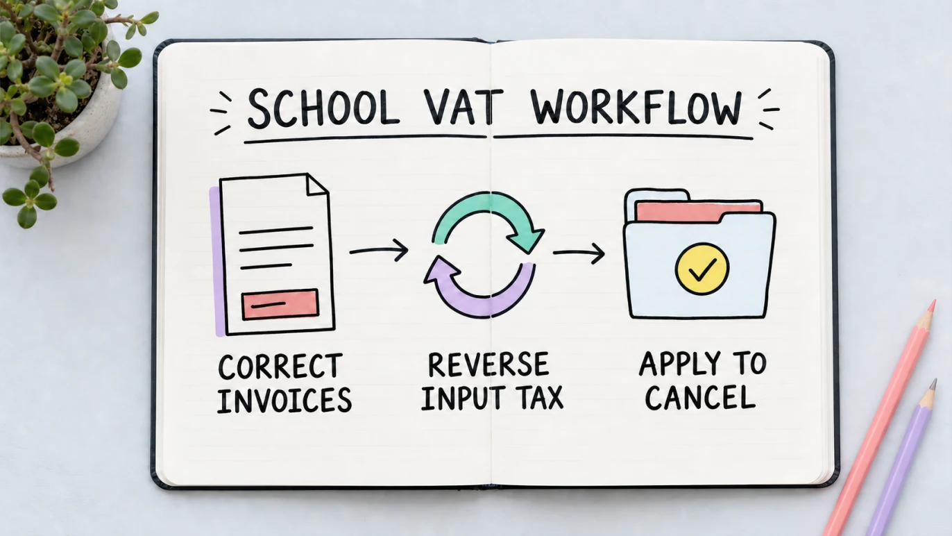 South African school VAT workflow for invoice corrections, input tax and cancellation