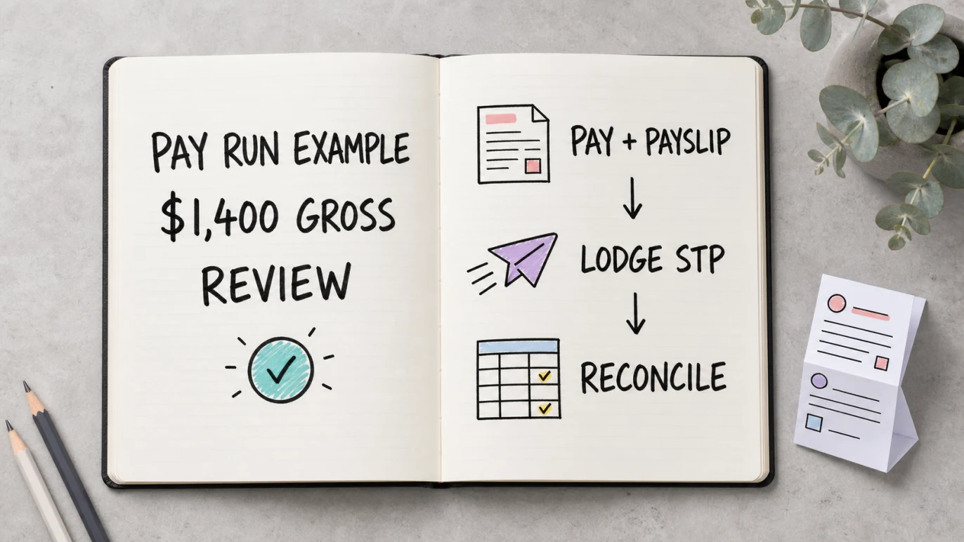Fortnightly STP pay run example from review to lodgment and reconciliation