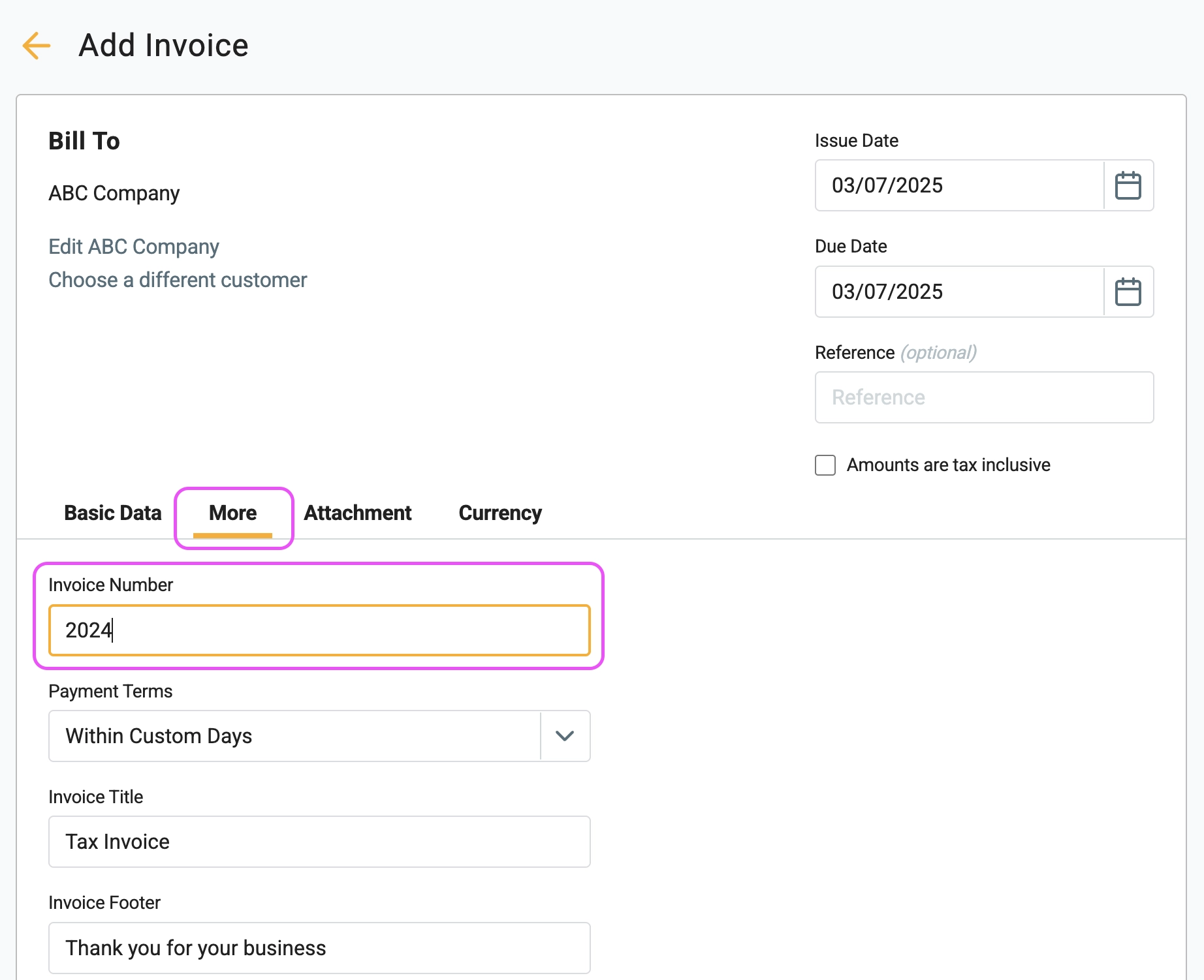 change invoice number