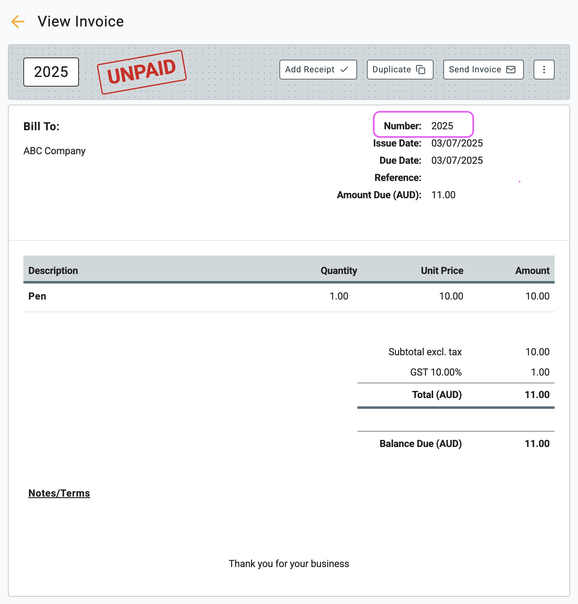 change invoice number