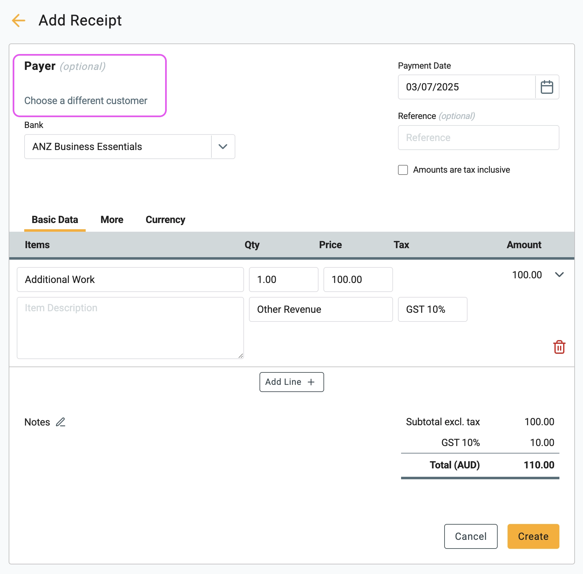create a direct receipt 2
