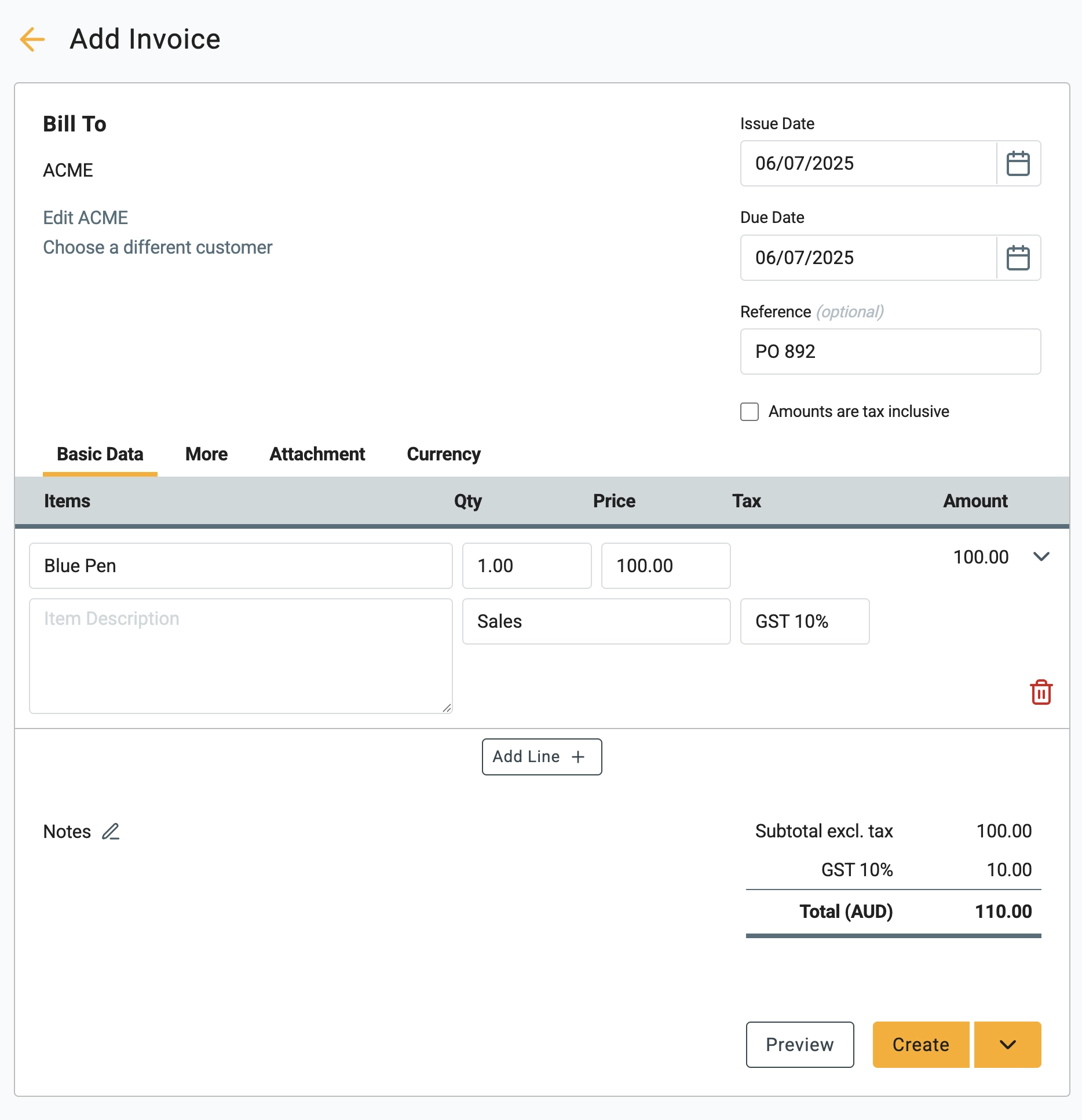 create an invoice form