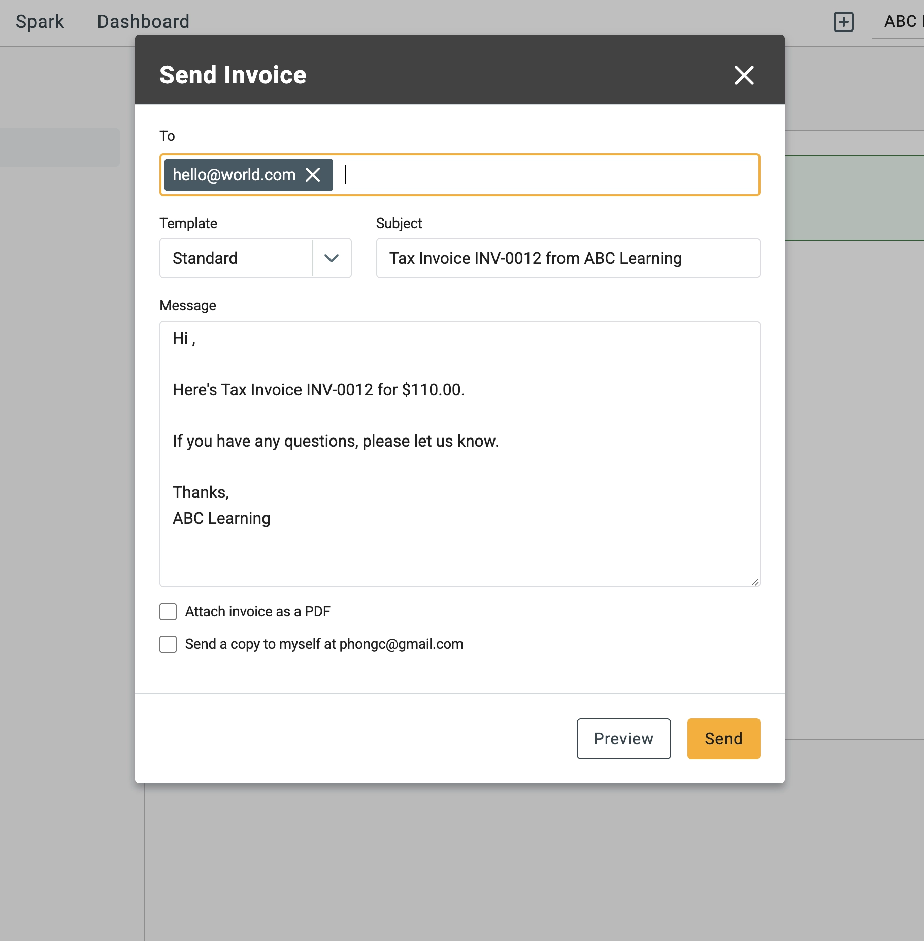 send an invoice form