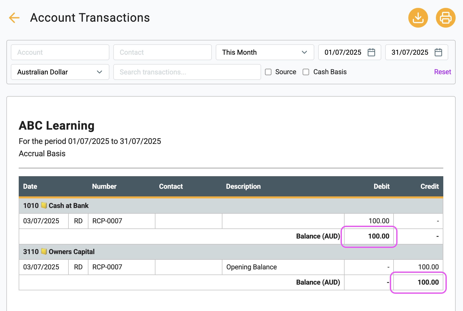 account transactions