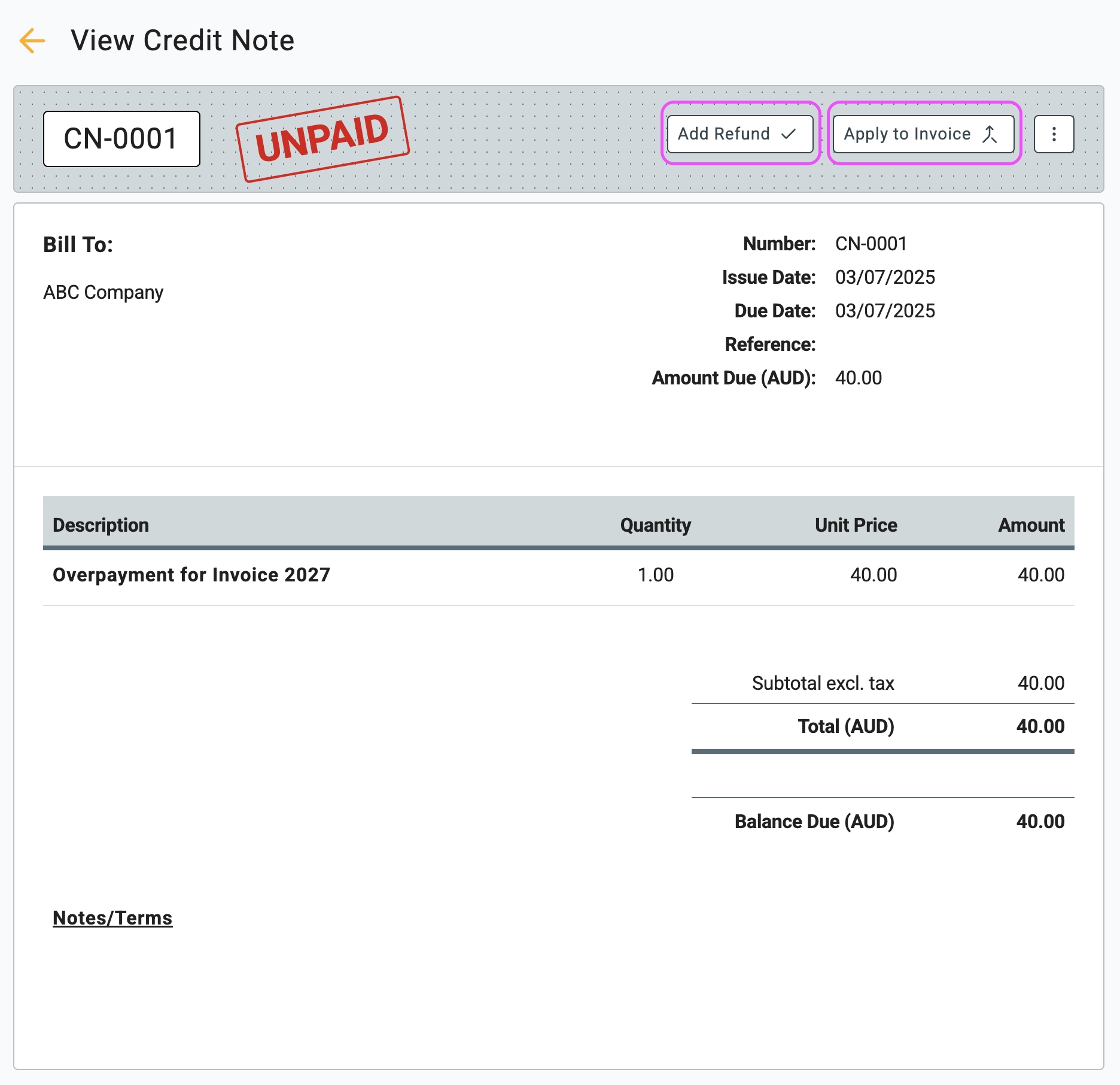 Record an overpayment