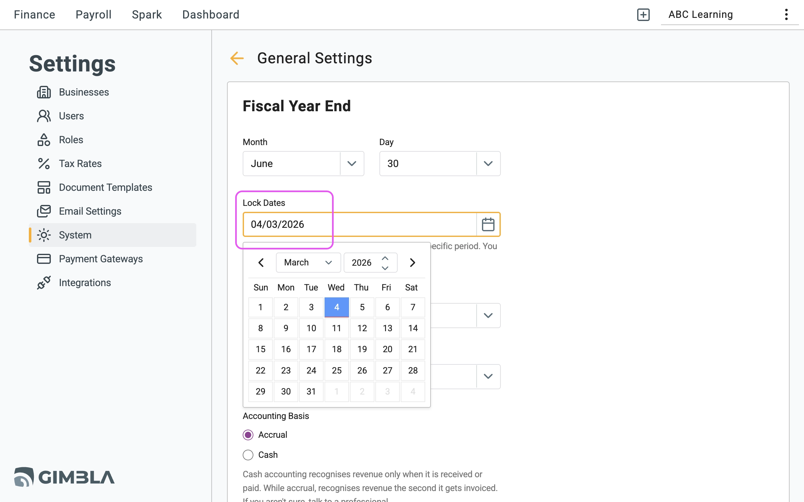Calendar dropdown for setting a lock date