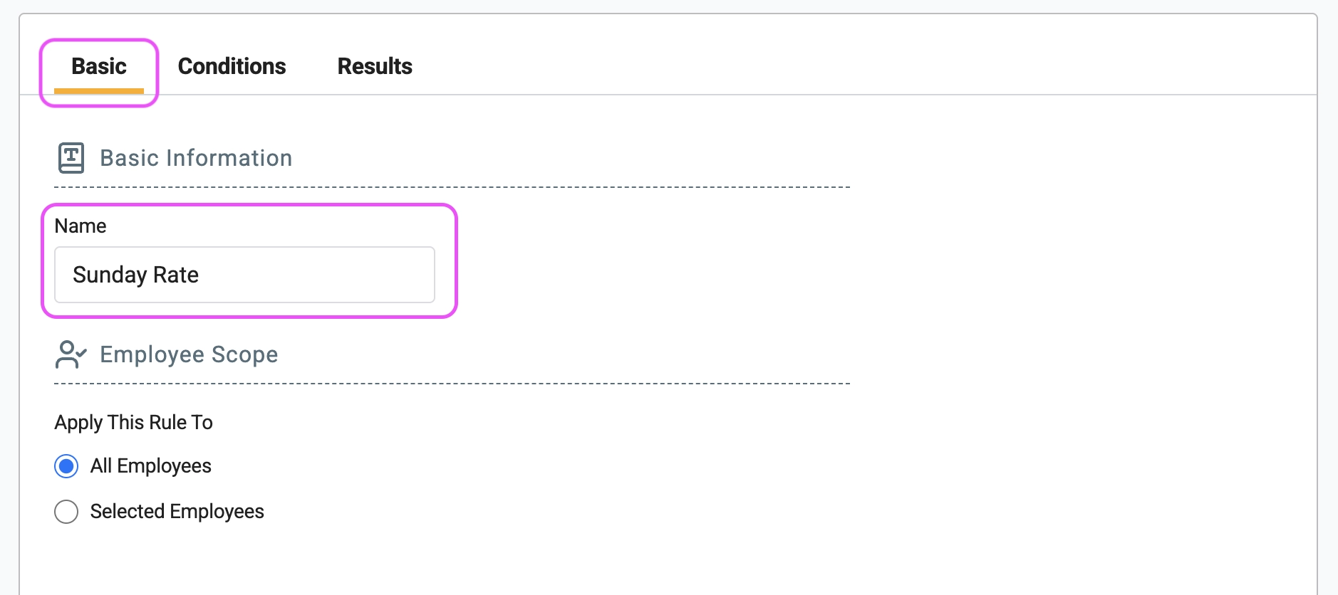 Enter a name for a Timesheet Rule